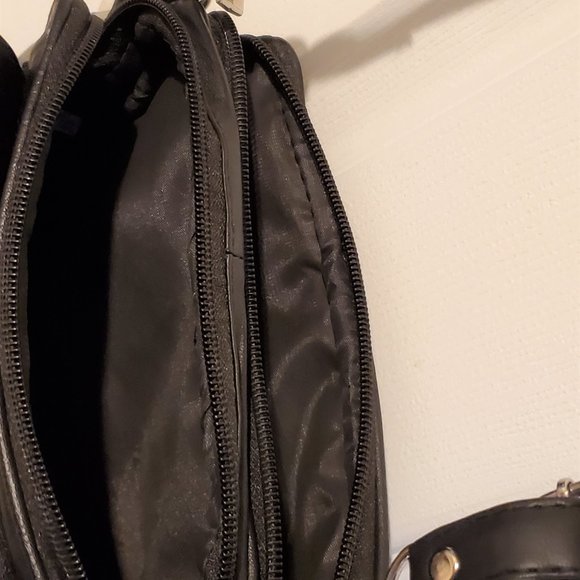 Black NWT Cross Body Genuine Leather Bag 22-in Strap 2 front, 1 back pocket. - Picture 12 of 14